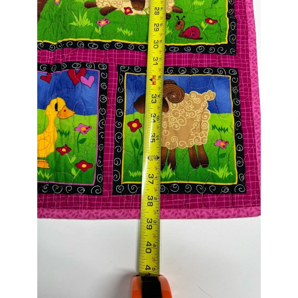 Vintage Handquilted Baby Quilt-Farm Animals~Cow Ducks Chicken Horse~39 x 21.5 In